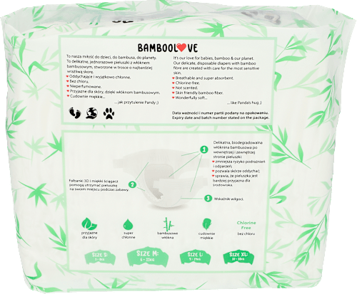 Pieluszki jednorazowe bambusowe, rozmiar M 6-11 kg Bamboolove