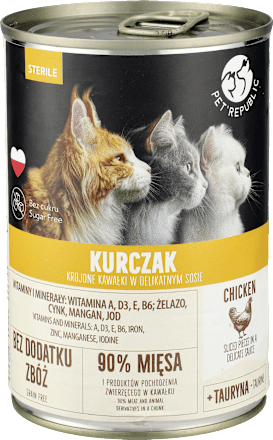 Mokra karma dla kota Steril, kawałki w sosie z kurczakiem, puszka PetRepublic