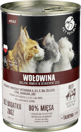 Mokra karma dla kota Adult, kawałki w sosie z wołowiną PetRepublic