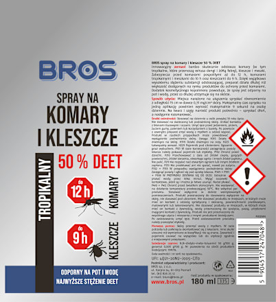 Spray na komary i kleszcze 50% DEET   BROS