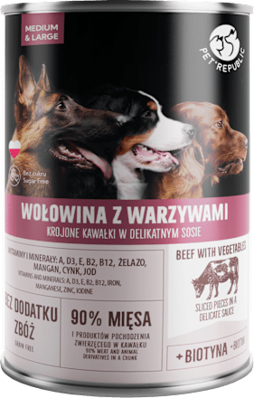 Puszka dla psa kawałki w sosie z wołowiną i warzywami  PetRepublic