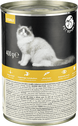 Mokra karma dla kota Steril, kawałki w sosie z kurczakiem, puszka PetRepublic