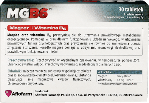 Suplement diety Magnez + Witamina B6, tabletki AFLOFARM