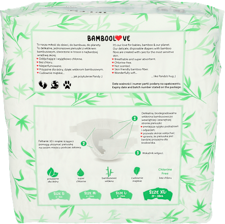Pieluszki jednorazowe bambusowe, rozmiar XL 12-18 kg Bamboolove