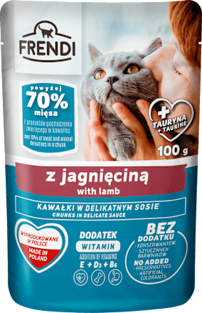 Mokra karma dla kota, kawałki w sosie z jagnięciną, saszetka FRENDI