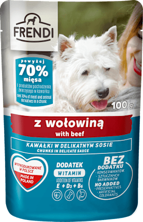 Saszetka dla psa, kawałki w sosie z wołowiną FRENDI