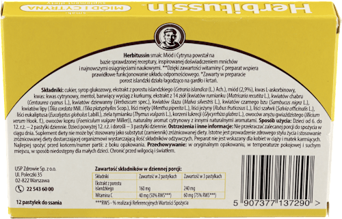Pastylki do ssania na ból i suchość gardła Miód i Cytryna Herbitussin