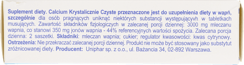 Calcium krystalicznie czyste, mleczan wapnia 3000 mg, saszetki UNIPHAR