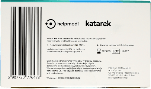 Zestaw do nebulizacji: nebulizator +  ampułki soli fizjologicznej Katarek helpmedi