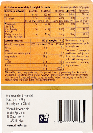 Pastylki do ssania Gardarin miod & cytryna DR VITA