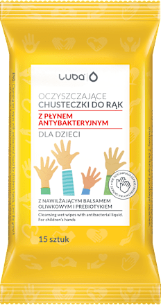 Chusteczki oczyszczające do rąk z płynem antybakteryjnym dla dzieci luba