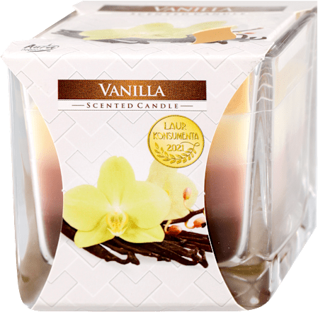 Vanilla - trobojna sveća u kvadratnom staklu Aura Fragrances Candles