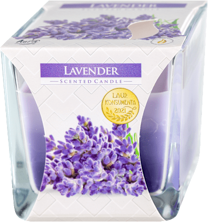 Trobojna sveća u kvadratnom staklu - lavanda Aura Fragrances Candles