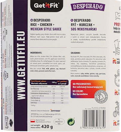 Danie gotowe DESPERADO Ryż + kurczak + sos meksykański Get it fit