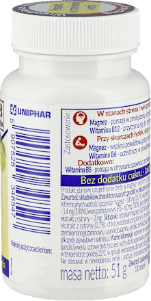 Suplement diety wspomagający pracę serca i mięśni MAGNEZ CYTRYNOWY + B COMPLEX, tabletki do ssania UNIPHAR