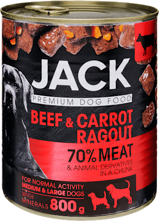 Teljes értékű állateledel, marha-répa ragu, felnőtt kutyáknak JACK