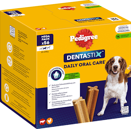 Kausnack Hund Zahnpflege DentaStix für mittelgroße Hunde, Multipack (8x7 Stück) Pedigree