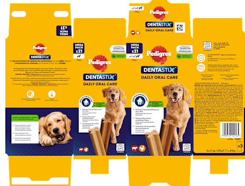 Kausnack Hund Zahnpflege DentaStix für große Hunde, Multipack (3x7 Stück) Pedigree
