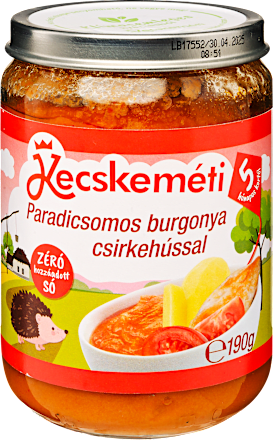 Bébimenü paradicsomos burgonya csirkehússal 5 hónapos kortól Kecskeméti