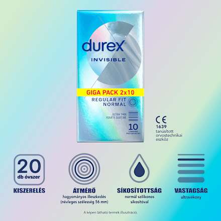 Óvszer Invisible Regular Fit Normal, nagy kiszerelés Durex