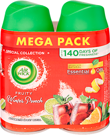 Fresh Matic légfrissítő utántöltő Gyümölcsös téli puncs illattal dupla csomagolásban Air Wick
