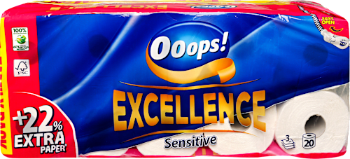 Toalettpapír Excellence Sensitive, 3 rétegű, 20x150 lap Ooops!