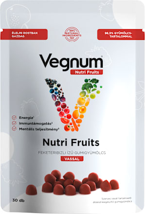 Nutri Fruits vassal, feketeribizli ízű gumigyümölcs Vegnum