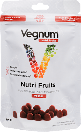 Nutri Fruits vassal, feketeribizli ízű gumigyümölcs Vegnum