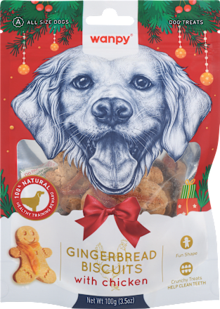 Dopolnilna hrana za pse - pasji piškotki v obliki božičnih medenjakov s piščancem wanpy
