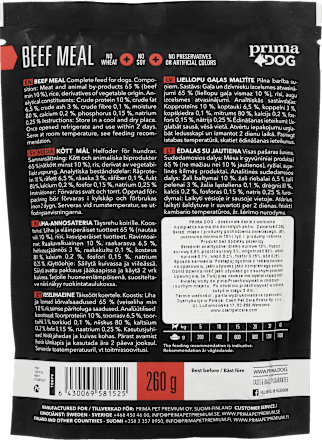 Karma dla psa, danie z wołowiną  prima DOG