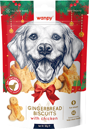 Dopolnilna hrana za pse - pasji piškotki v obliki božičnih medenjakov s piščancem wanpy