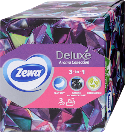 Papír zsebkendő dobozos Deluxe, Aroma Collection, 3 rétegű, többféle ZEWA