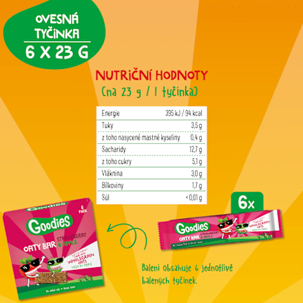 ovesná tyčinka s příchutí jahody a jablka 6x23 g Goodies