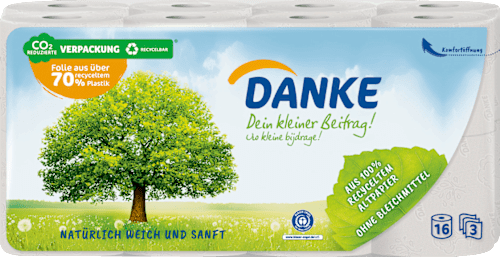 Toilettenpapier Recycling 3-lagig (16x150 Blatt) Danke