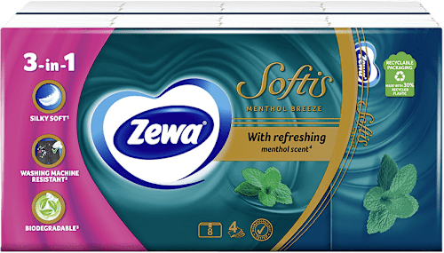 Softis papirnate maramice, 4-slojne, Mentol, 8 x 9 kom Zewa