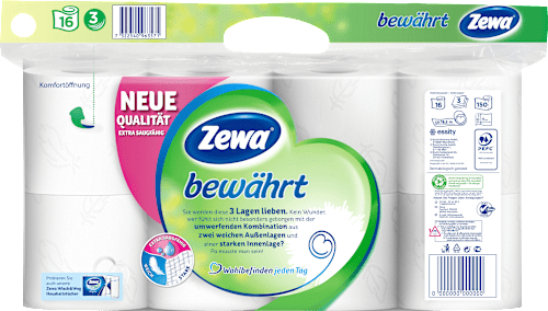 Toilettenpapier bewährt 3-lagig (16 x 150 Blatt) Zewa