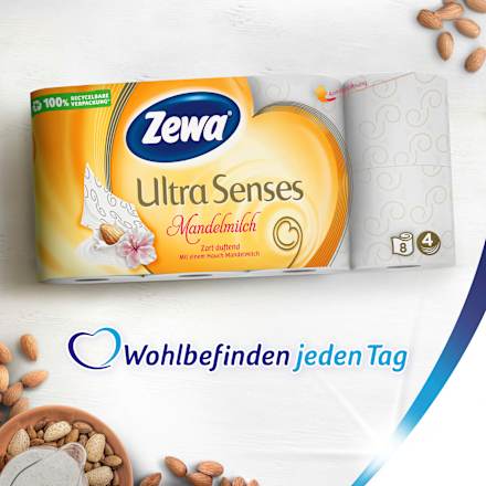 Toilettenpapier Ultra Senses Mandelmilch 4-lagig (16x135 Blatt) Zewa