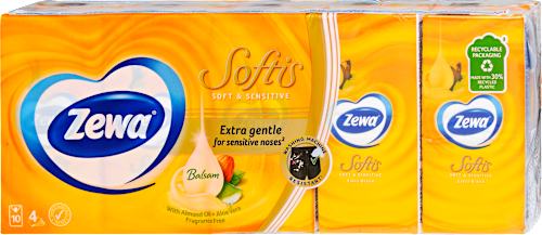 Papír zsebkendő Softis, Soft&Sensitive, 4 rétegű, 10x9db ZEWA
