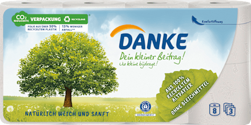 Toilettenpapier 3-lagig (8x150 Blatt) Danke