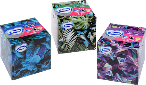 Papír zsebkendő dobozos Deluxe, Aroma Collection, 3 rétegű, többféle ZEWA