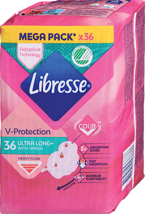 Damski vložki s krilci V-Protection, ultra dolgi Libresse