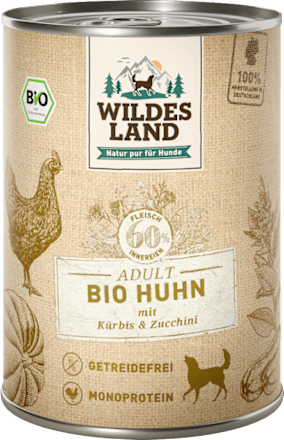 Nassfutter Hund Bio Huhn mit Kürbis Zucchini Wildes Land