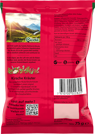 Bonbon, Kirsche Kräuter, zuckerfrei Ricola