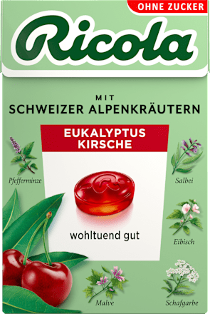 Bonbon, Eukalyptus Kirsche, zuckerfrei, in der Taschenbox  Ricola