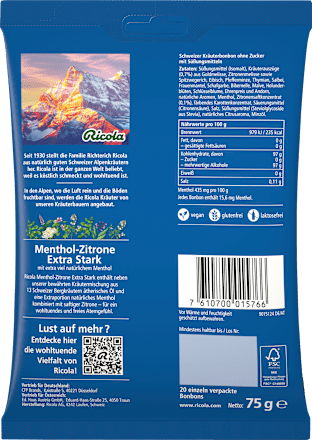 Bonbon, Menthol Zitrone extra stark, zuckerfrei Ricola