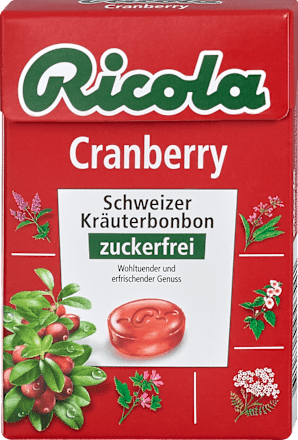 Schweizer Kräuterbonbon Cranberry zuckerfrei Ricola