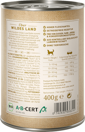 Nassfutter Hund Bio Huhn mit Kürbis Zucchini Wildes Land