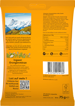 Bonbon, Ingwer & Orangenminze, zuckerfrei Ricola