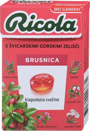 Trdi zeliščni bonboni Brusnica Ricola