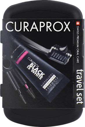 BLACK IS WHITE putni set za oralnu higijenu - crni CURAPROX